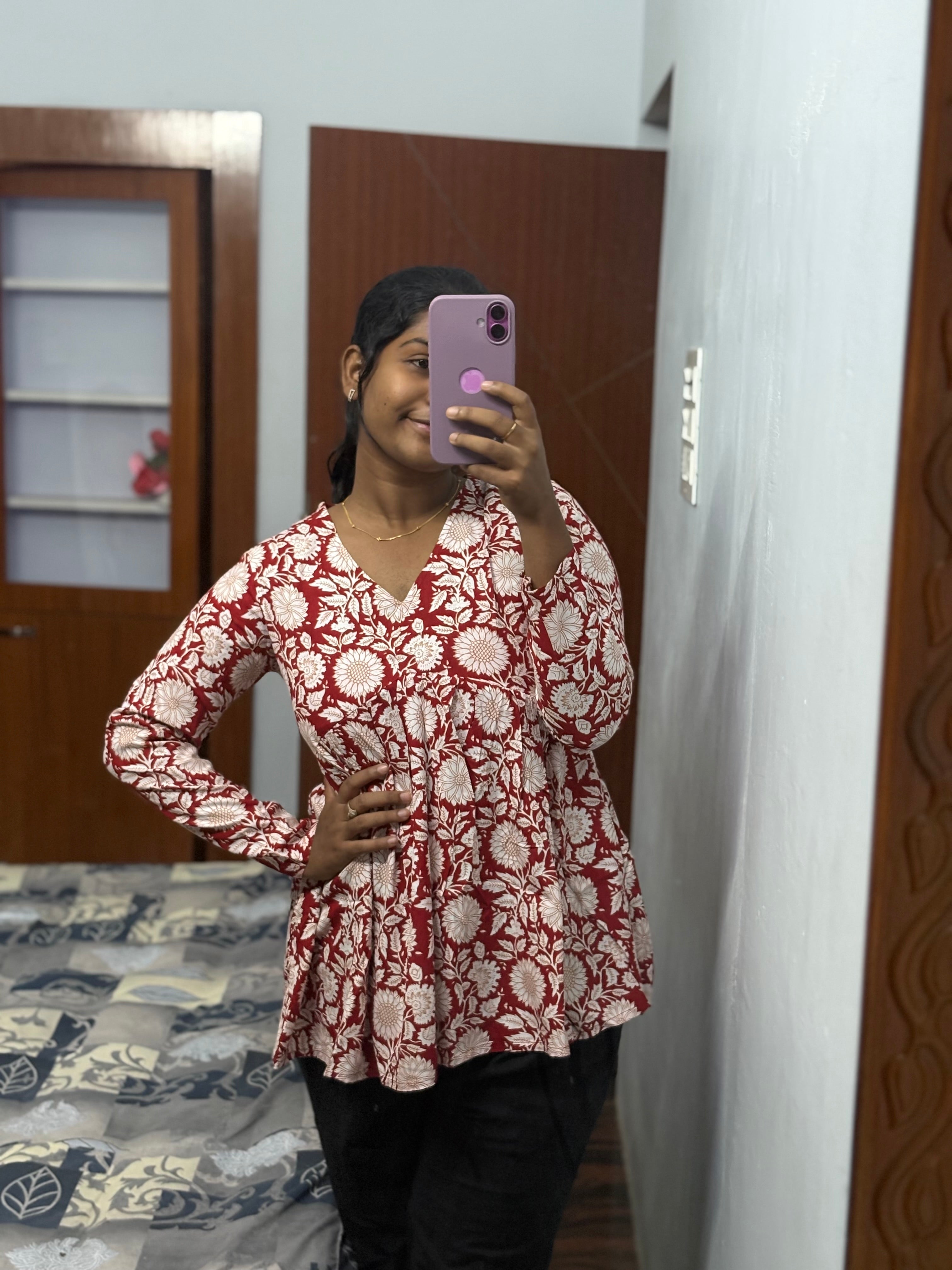 Red Floral Peplum Top