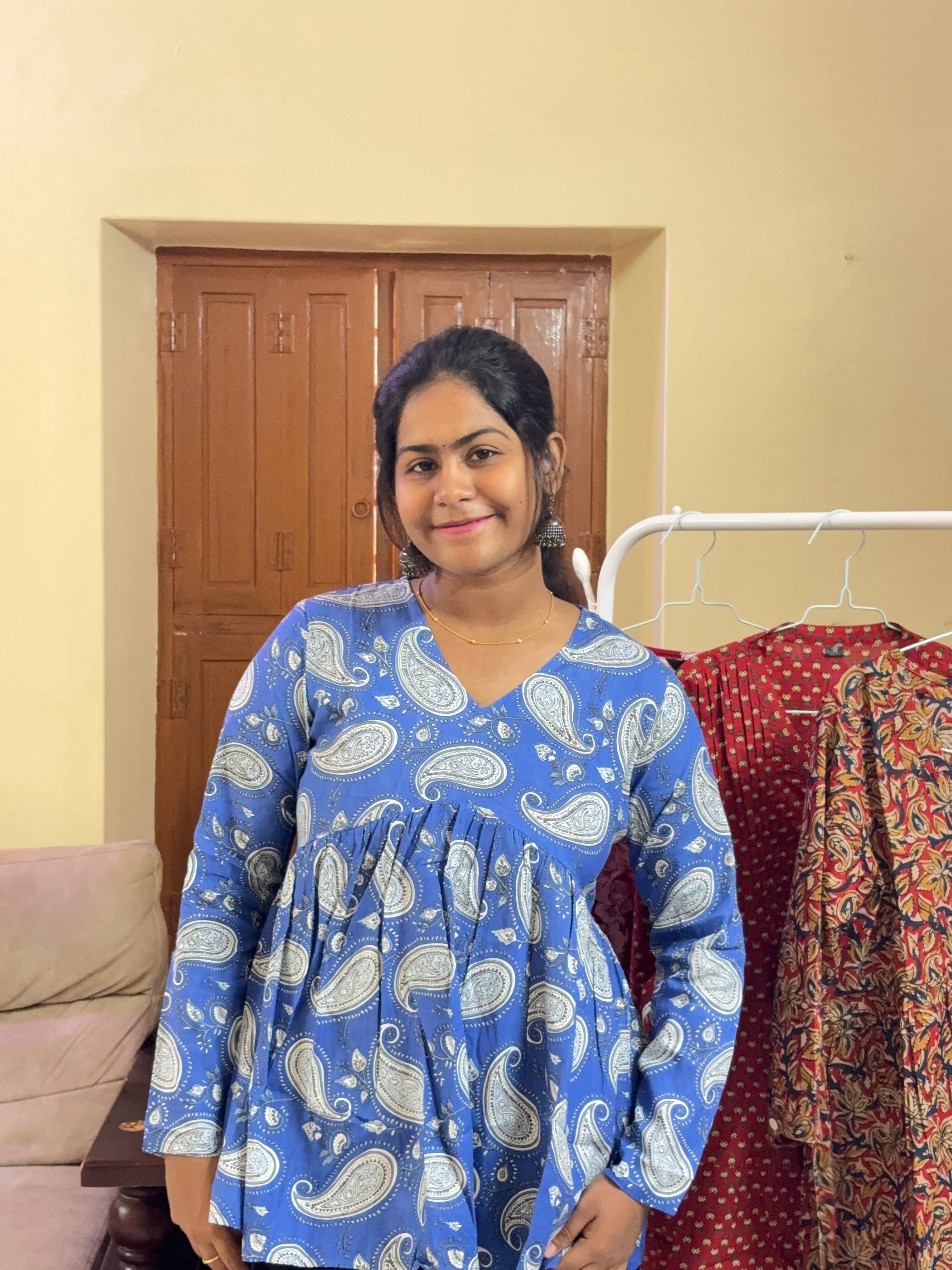 Blue Paisley Peplum Top