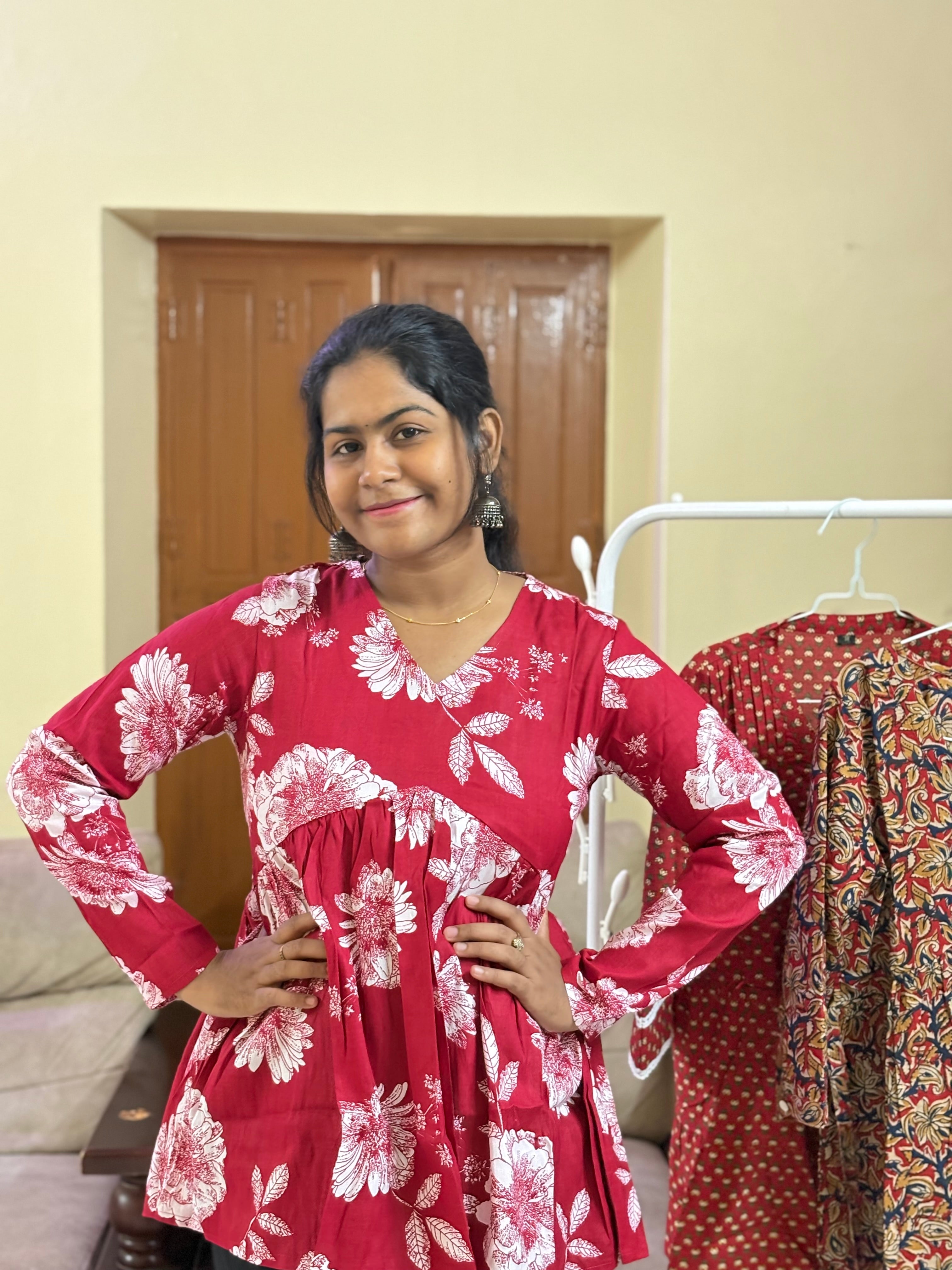 Red Motif Peplum Top