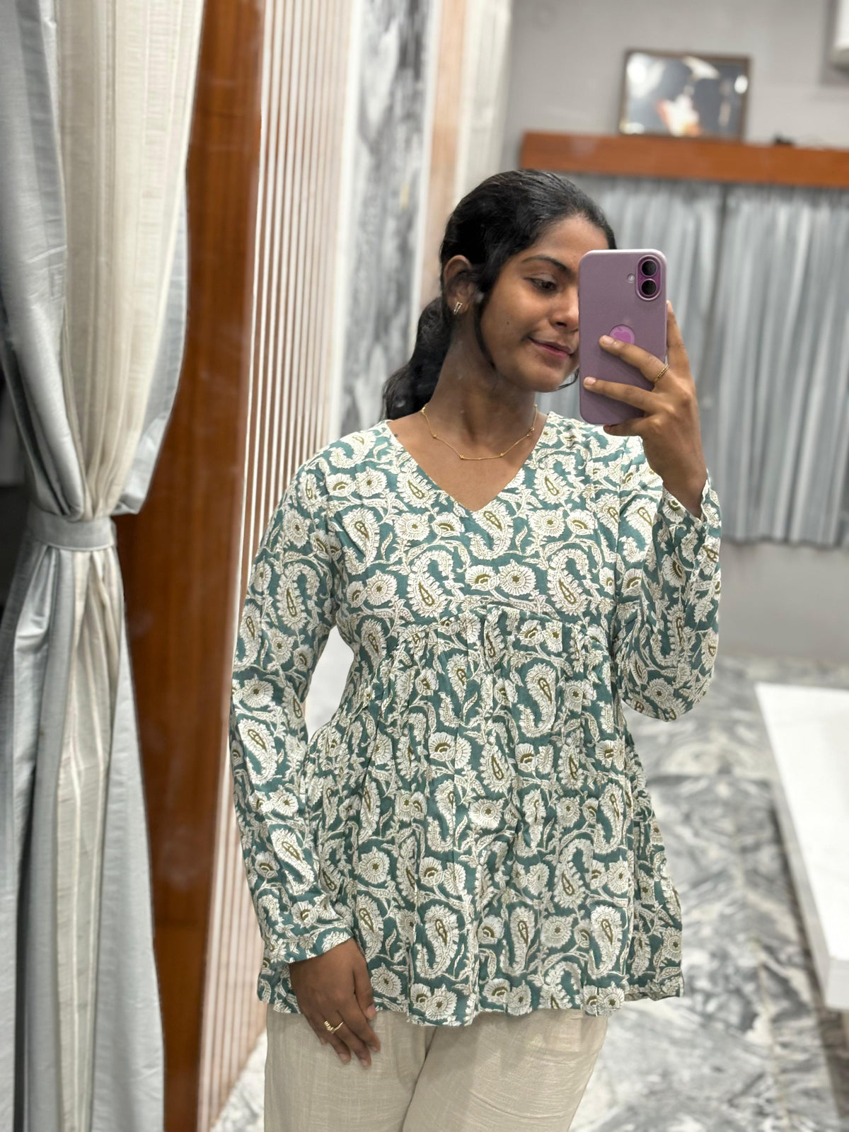 Green paisley Peplum Top